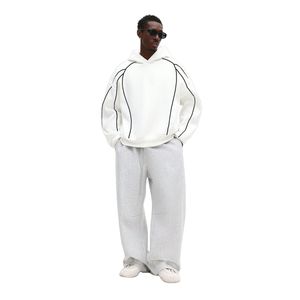 Whole Sales New Fashion Cotton Terry Eco-Friendly Men's Contrast Piping Embroidery Oversize <b>Hoodie</b> Ribbed Cuff Pullover <b>Hoodie</b> - Product Image 3