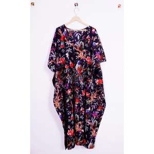 Robe midi pour femme, tenue de soirée, kaftan imprimé à la main, style décontracté, fabrication artisanale du Moyen-Orient, pur coton, été automne, naturel - Product Image 6