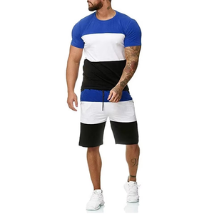 Conjunto de camiseta y pantalones cortos unisex de dos piezas para hacer ejercicio y correr, conjunto de verano, traje deportivo de manga corta para hombre, conjunto informal. - Product Image 6