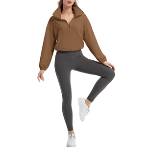 Pull court à fermeture éclair sur le côté, doux et luxueux, pour femmes, sweat-shirt tendance, léger, athlétique, élégant, à manches longues, sweat-shirt court - Product Image 6