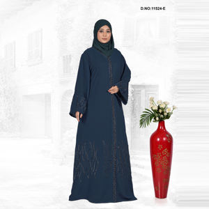 Abaya moderne à bordure brodée en tissu Nida léger, longueur au sol, manches longues, design vintage écologique - Product Image 5