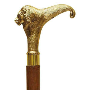 Nautical Solid Brass Lion <b>Head</b> Handle Vintage <b>Style</b> (2 Fold ) Brown 36 Inches Walking Cane Wooden Stick Gift - Product Image 1