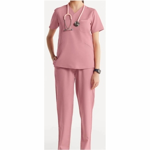 Scrubs uniformes ensembles col montant manches courtes personnel vêtements de travail confortable respirant tissu doux extensible gommage - Product Image 1