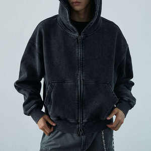 Chaqueta con capucha lavada suelta de estilo corto personalizado Heavyweght 500GSM algodón francés Terry ácido lavado sudaderas con cremallera de gran tamaño - Product Image 3