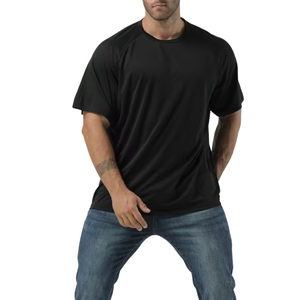 T-shirt ample bleu foncé pour homme, t-shirt sportif uni à col rond et manches raglan, design personnalisé, polyester et coton, vente en gros - Product Image 6