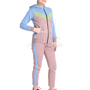 Ensemble de survêtement pour femme à blocs de couleur, à capuche, manches longues, pantalon de jogging zippé, tenue sportive décontractée, en polyester et coton tricoté - Product Image 5