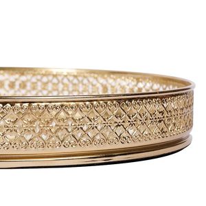 Elegant Metal Platter with Mirror Work for Serving <b>Decorative</b> Metal Platter with Mirror Accents for Hosting - Product Image 5