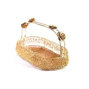 Neue Blumen Design Tasche Metallgitter ovalen Korb Korb für Hochzeits speicher & Behälter goldenen Draht korb Geschenk korb zum Verkauf