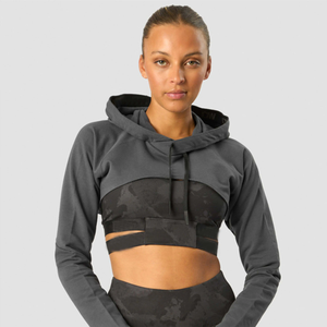 <b>Womens</b> Dark Grey Cropped <b>Hoodie</b> <b>and</b> <b>Leggings</b> <b>Set</b> Custom Logo Workout Gymwear Seamless Activewear Outfit - Product Image 2