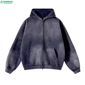Sweat-shirts à capuche unisexes personnalisés en molleton 100 % coton délavé style vintage, respirants, séchage rapide, zippés, coupe classique - Product Image 5