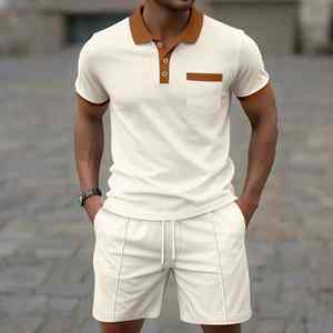 2025 <b>summer</b> new <b>men</b> waffle pocket color matching POLO <b>shirt</b> short sleeve <b>shirt</b> Cotton T-<b>shirt</b> shorts breathable two piece sets - Product Image 6