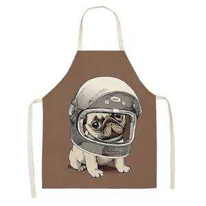 Capacete de cachorro Pug Bull, babador bordado unissex para cozinha, avental de algodão e cânhamo 47x38cm 68x55cm, mais vendido em 2023, avental de chef