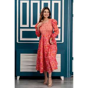 เดรสแม็กซี่พิมพ์ลายดอกไม้สีพีชมีชุดเดรสที่สง่างามสำหรับผู้หญิงคอหวานใจ - Product Image 3