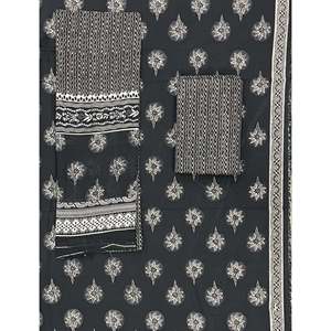 Unstitched <b>Block</b> <b>Printed</b> Mulmul Dupatta with Salwar Kameez Pakistani-Indian Style 3-Piece Dress Material for Daily Wear Parties - Product Image 1