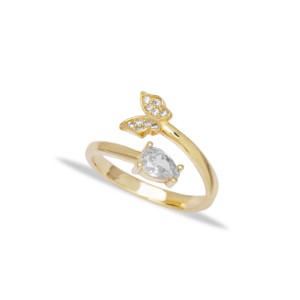 Elegant Romantic Butterfly Design Zirconia Stone Adjustable <b>Ring</b> Turkish Handmade THEIA Brand 925 Sterling Silver Jewelry Party - Product Image 1