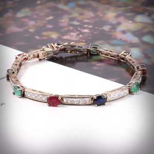 Semi Precious Multi Stone <b>Bracelet</b> <b>Solid</b> Sterling <b>Silver</b> Celtic Design Celtic Stone Size 6X4mm Bulk Product Handmade - Product Image 2