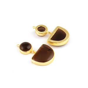 Quartz fumé poli lisse plaqué or fabrication de bijoux connecteur bricolage boucles d'oreilles faisant paire connecteur approvisionnement outil trouver des bijoux - Product Image 3