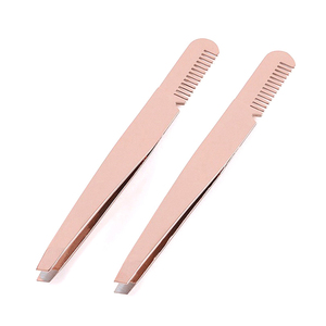 High Quality Lightweight Anti-static Slanted Tip Stainless Steel Gold Comb <b>Eyebrow</b> <b>Tweezers</b> - Product Image 6