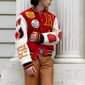 Personalizado de los hombres Letterman Varsity chaquetas cálidas de invierno de béisbol Bomber mangas de cuero Chenille bordado Logo tela Varsity - Product Image 4