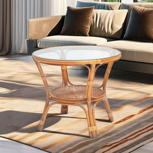 Mesa de Centro de Ratán Hecha a Mano en Roma con Tapa de Vidrio para Muebles de Hogar, Sala de Estar, Elegante, Moderna, Minimalista, de Indonesia - Product Image 2