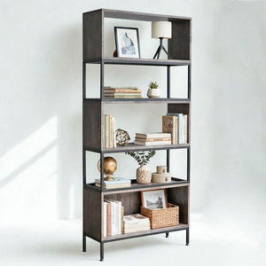 5-Tier Rubber Wood <b>Bookshelf</b> with Iron Frame 80x30x180cm for Living Room Office Garage Use - Product Image 1