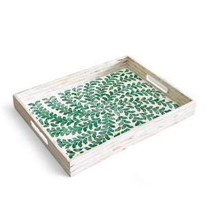 Plateau de service artisanal en nacre, plateau décoratif, incrustation de coquillages naturels, écologique, pour la table et la maison - Product Image 1