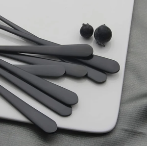 Luxury Black <b>Long</b> Handle 304 Stainless Steel Stirring Spoon Ice Cream Dessert <b>Teaspoon</b> For Cake Restaurant Hotel Party - Product Image 5