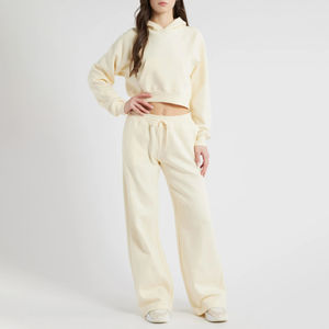 Ensemble 2 pièces pour femmes coton éponge français Joggers pantalon sweat à capuche survêtement d'hiver brodé taille élastique jambe large avant - Product Image 1