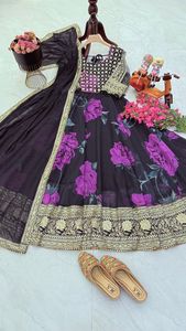 Nouveau concepteur Anarkali Faux Georgette broderie séquence travail et robe imprimée avec entièrement Flair et entièrement cousu avec Dupatta - Product Image 5