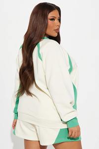 Personnalisé de haute qualité vierge 100% coton polaire côtelé col rond couleur bloc rayé Varsity femmes surdimensionné sweat-shirt à col rond - Product Image 4