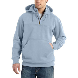 Sudaderas con cremallera de cuarto de ajuste de alta calidad para hombre, Sudadera con capucha de lana lavada Vintage de gran tamaño en blanco, sudaderas con capucha con hombros caídos acanalados - Product Image 5