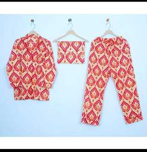 Pijama bohemio para mujer, conjuntos de algodón, transpirable, suave, 100% de algodón, estampado Ikat, temporada de verano, pana, solo Decoración - Product Image 3