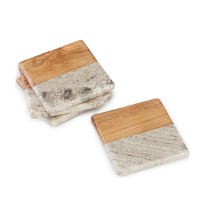 Dessous de verre gravé en marbre et bois d'acacia Taille personnalisée Dessous de verre en marbre de luxe Décoration de mariage populaire Réutilisable - Product Image 3