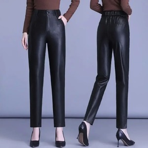 Pantalon en cuir véritable Harem en peau de mouton pour femmes Automne et hiver Nouveau pantalon décontracté Pantalon taille haute élastique - Product Image 1
