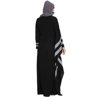 Abaya ample noire décontractée respirante en polyester à manches longues avec broderie et col uni pour femmes adultes – Collection 2025 à succès