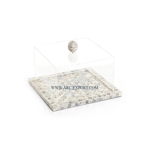 Wedding <b>Cake</b> Server Ware <b>Stand</b> Table Decoration Display <b>Cake</b> Organizer Mother of Pearl Work Square Shape <b>Cake</b> <b>Stand</b> <b>With</b> <b>Lid</b> - Product Image 4