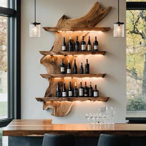 Support à vin et porte-bouteilles en bois massif de style farmhouse pour comptoir, modèle KSN-200725-36, pour la décoration de cuisine moderne et de bar à domicile - Product Image 6