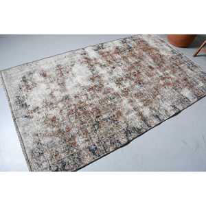 Vintage Rug, Area 4.5x7.5 ft Turkish Rug, <b>Brown</b> Blue Abstract <b>Wool</b> Rug - Product Image 2