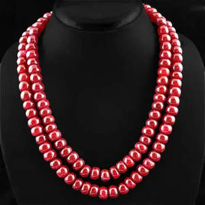 AAA+ Quality 876.95 CTS EARTH MINED BEST RED RUBY 2 LINE ROUND SHAPED <b>BEADS</b> <b>NECKLACE</b> (RS) Cus-Jew27 - Product Image 1