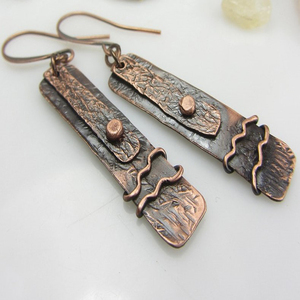 2024 European Embossed Two Tone copper <b>earrings</b> with amber jewelry <b>Christmas</b> Nigerian Blue Long Antiqued Copper Leaf <b>Earrings</b> - Product Image 1