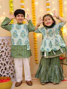Costume pour enfants filles Kurta Eid Sharara Lehenga Dupatta Gota dentelle tissu coton cambrique ethnique mariage fête robe pour enfants - Product Image 2
