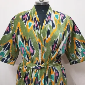 Rumah beludru mewah uniseks Kimono jaket Boho reversibel katun India lapisan hangat hadiah elegan api hijau gairah ibu cinta