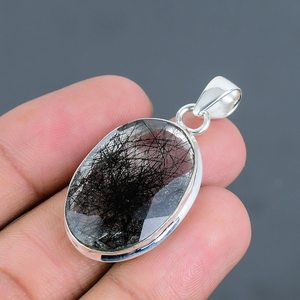 ขายดีที่สุด925จี้เงินแท้ดีไซน์เนอร์สีดำธรรมชาติเป็นเหลี่ยมเพชรพลอยประดับอัญมณีสีทึบขายส่งสำหรับผู้หญิง - Product Image 5