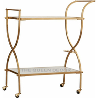 Chariot de table à 2 étages en métal et verre, cadre plaqué or de grande taille, conception unique, chariot de service fait main