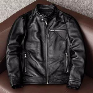 Veste bomber en cuir véritable noir pour homme avec fermeture éclair et col rabattu, élégante, 100% coton, écologique - Product Image 2