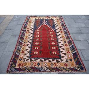 Kilim Tapis Turc Rouge Noir 4.8 X 7.4ft Grande Surface Plat Tissage Laine Peluche Pile Hauteur Patchwork Motif Jute pour Couloir Utilisation - Product Image 1