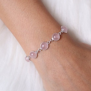 925 argent Sterling fait à la main pierre précieuse rose Rose Quartz Spinner Bracelet 925 solide classique naturel concepteur cadeau de mariage Bracelet - Product Image 2