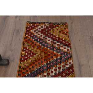 Turkish <b>Runner</b> Rug, 1.8x9.6 ft Vintage Rug, <b>Red</b> Kilim Wool Rug - Product Image 4