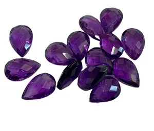 Natural Amethyst briolette Cut Pear Shape Loose Gemstones From Indian Supplier High Quality Checker Cut Stones