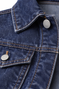 Classic Dark Blue Denim Jacket Vintage Casual Cotton Jeans <b>Coat</b> Wholesale Custom <b>Long</b> Sleeve Fall Winter Workwear Denim Jacket - Product Image 5